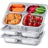 Stainless Steel Snack Containers with Lids - 3 Pack - 4 Compartments Bento Snack Boxes - Reusable Meal Prep Lunch Containers for Kids Adults - Divided Food Storage Container for School Home Travel