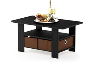 Furinno Andrey Coffee Table with Bin Drawer, Americano/Medium Brown, Small Non-Lift Top