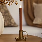 Luminara Flameless Candle Taper (1" x 9.5") Melted Top Real Wax Unscented Remote Ready Timer (Caramel Caf&eacute;)