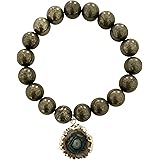 T. VICTORIA Chunky Pyrite Prosperity Abundance Gold Stalactite Charm Beaded Healing Crystal Wealth Gemstone Stretch Bracelet 