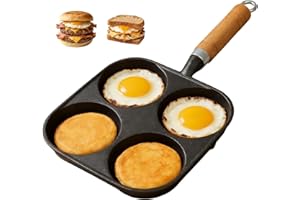 Cast Iron 4-Cup Egg Pan Skillet, Small Omelette Pan, Family Breakfast Pan for Eggs, Pancakes, Sandwich & Bruger, Suitable for