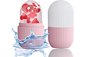 XHJRI Ice Face Roller Massager,Ice Cube Roller for Face, Eyes and Neck Naturally Conditioning and Skin Care,De-Puff Eye Bags,Reduce Migraine Pain,Reusable Massage Silicone Ice Mold (Pink White)