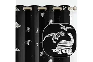 Vangao Kids Curtains Black Blackout Dinosaur Curtains for Boys Kids Nursery Girls Room Silver Dino Foil Print Thermal Insulated Drapes Grommet Top Window Treatments 63 Inches Length 2 Panels