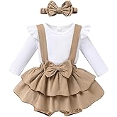 YOUNGER TREE Baby Girl Clothes Winter Outfit Long Sleeve Romper Newborn Fall Corduroy Suspender Skirt Set with Headband