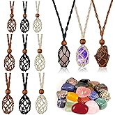 ZYNERY 9 Pcs Crystal Necklace Holder, Adjustable Crystal Holder in S M L, Woven Cage Necklaces for Jewelry Making DIY Crafts Accessories Stone Holder Necklace Cord Black, Brown, White