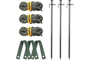 Tree Stakes and Supports, Fetanten Tree Stake Kit with Tree Straps and Rope in Outdoor Yard, 3 PCS 15.8 Inch Heavy Duty Steel Tree Stabilizer Ground Anchor Protect Leaning Tree Straightening