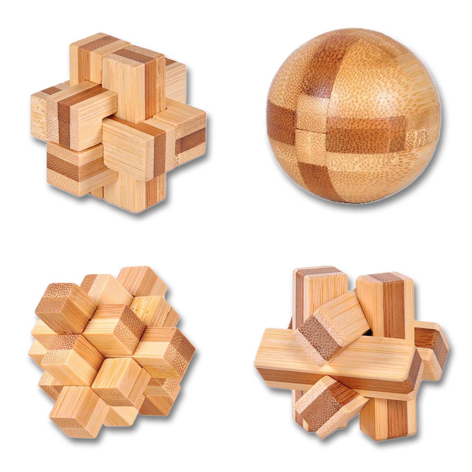 WishesMar 4 Pcs Wooden Brain Teaser Puzzles Set Logic Mind Educational Toy - Assembly Disentanglement Puzzles Interlocking Lock Games Gift for Kids and Adults - Set #4