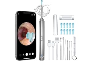 QNOON Ear Wax Removal Tool, Ear Cleaner with Camera, 1296P HD Camera and 6 LED Lights, Ear Cleaning kit with 10 Ear Pick Tips, Ear Wax Removal Kit for iOS and Android(Silver)