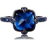 4 Carat Lab Cultured Sapphire Ring, S925 Sterling Silver 8 * 8mm Sapphire Black Ring, 4 Claw Design Rings for Women