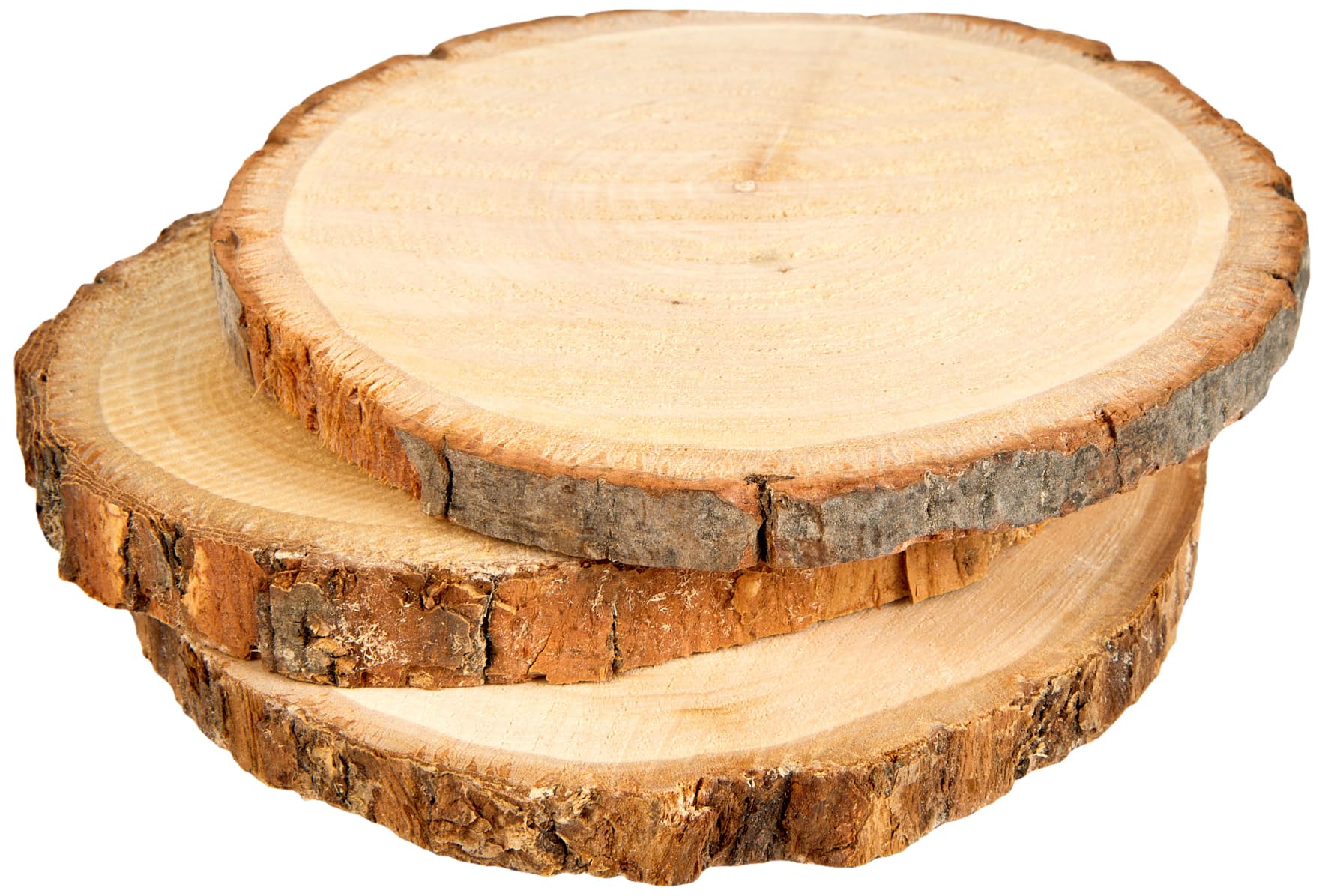 Rayher 65201000 Wooden Disc with Bark, Natural Round Wooden Tree Log Slices for Crafts, Set of 3 Discs, 10-12cm