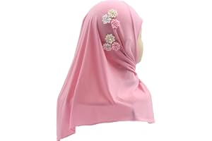 Modest Beauty Instant Hijab for Kids Girls Hijabs Muslim Islamic Head Scarf with Rhinestone and Flowers