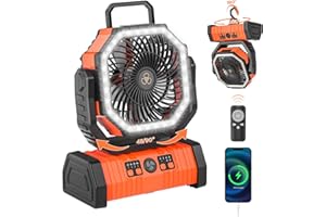NEOFEEL Rechargeable Camping Fan with LED Lantern, 20000mAh Auto-Oscillating Battery Operated with Remote/Hook/Timer, 8” Portable Fan for Picnic, Fishing,Tent, RV, Power Outages, Hurricane(Orange)