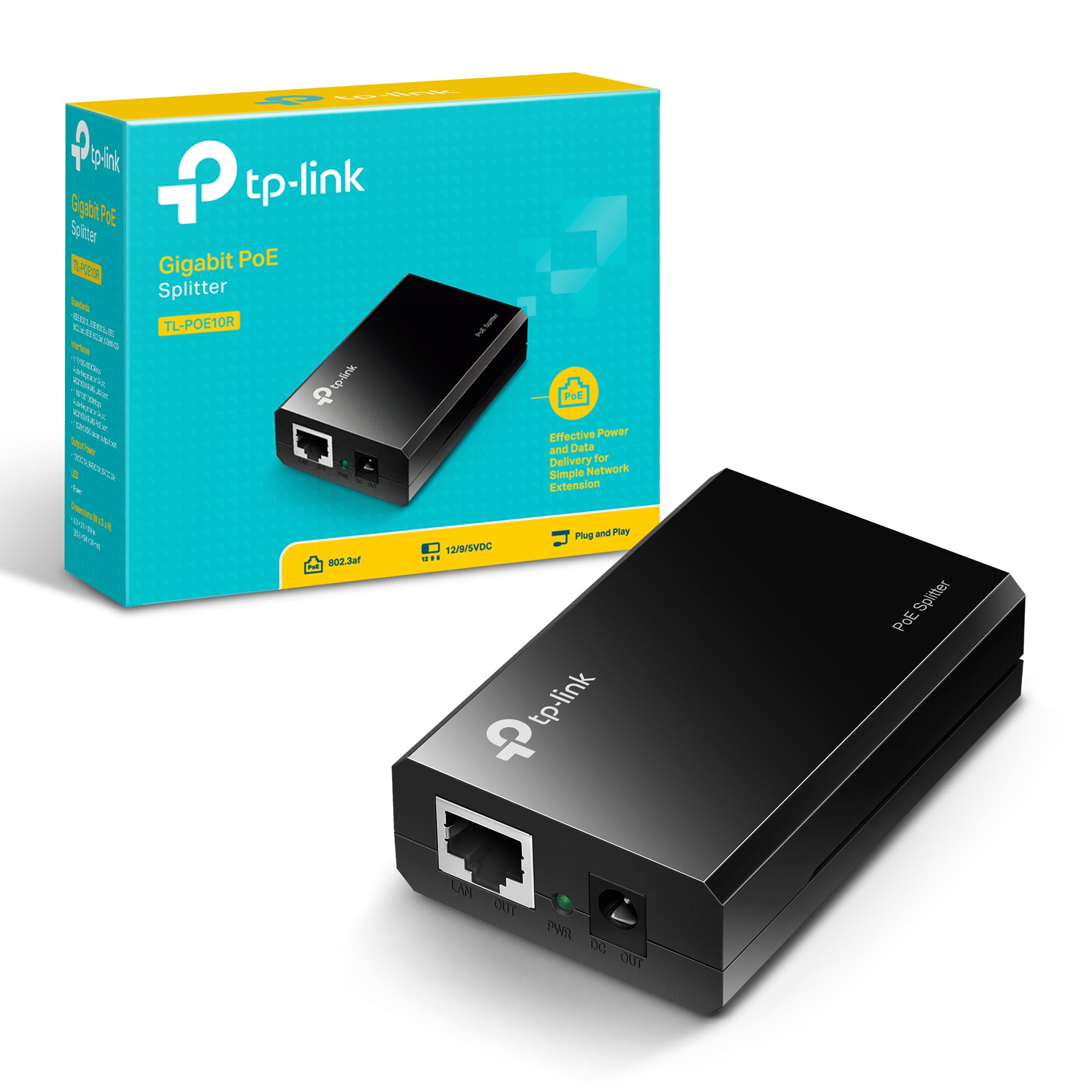 TP-Link TL-PoE10r Gigabite PoE Splitter, only compatible with IEEE 802.3af devices, not compatible with 802.3at