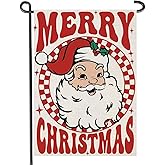 Fapulee Merry Christmas Garden Flags 12x18 inch Double Sided, Seasonal Xmas Santa Claus Decorations, Small Winter Decor for Yard Outside Outdoor