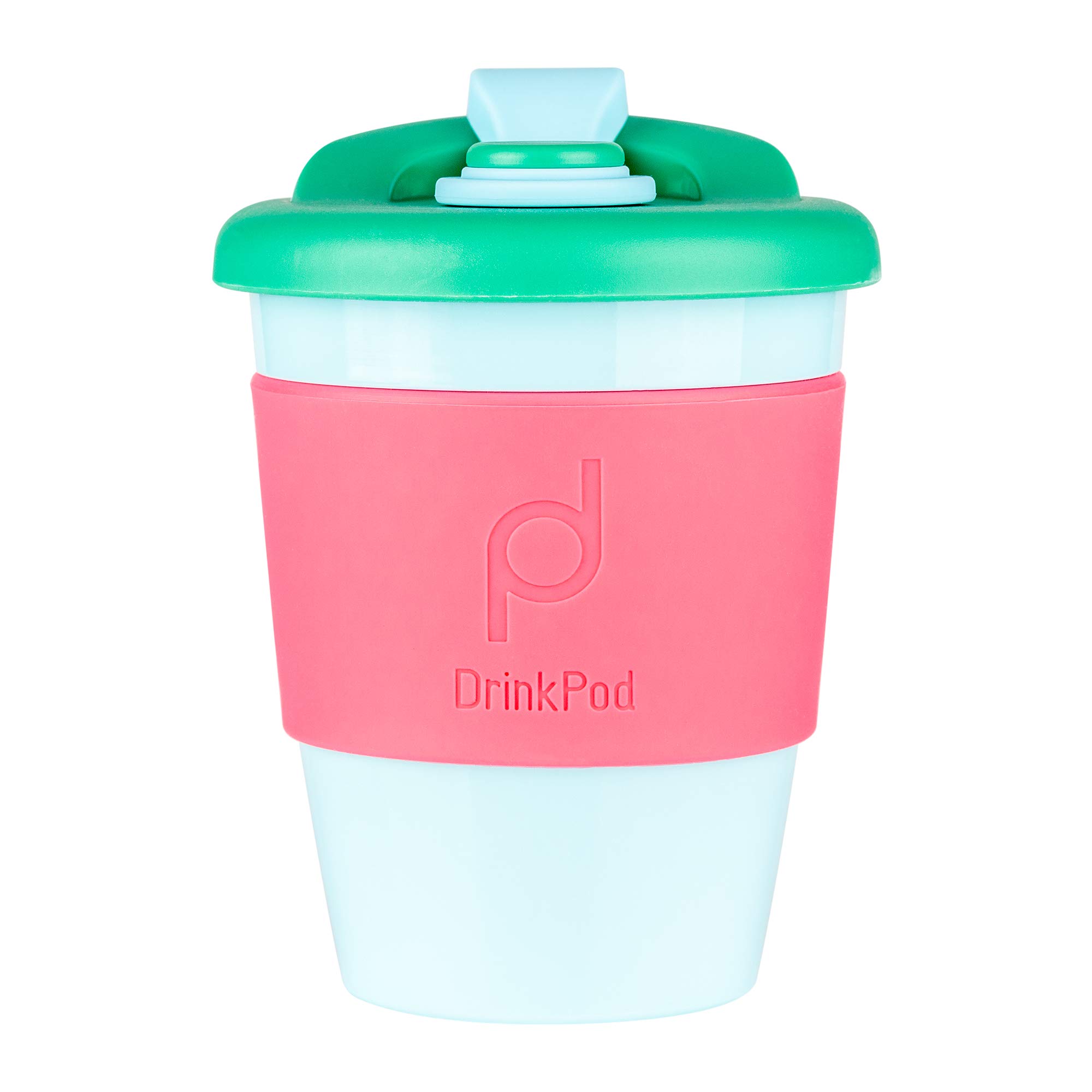 Drink Pod 12oz/340 ml Reusable Coffee Cup/Travel Mug with Rotating Rubber Lip BPA Free PLA Plastic – Laguna Rosa/Pink RPC-340/P