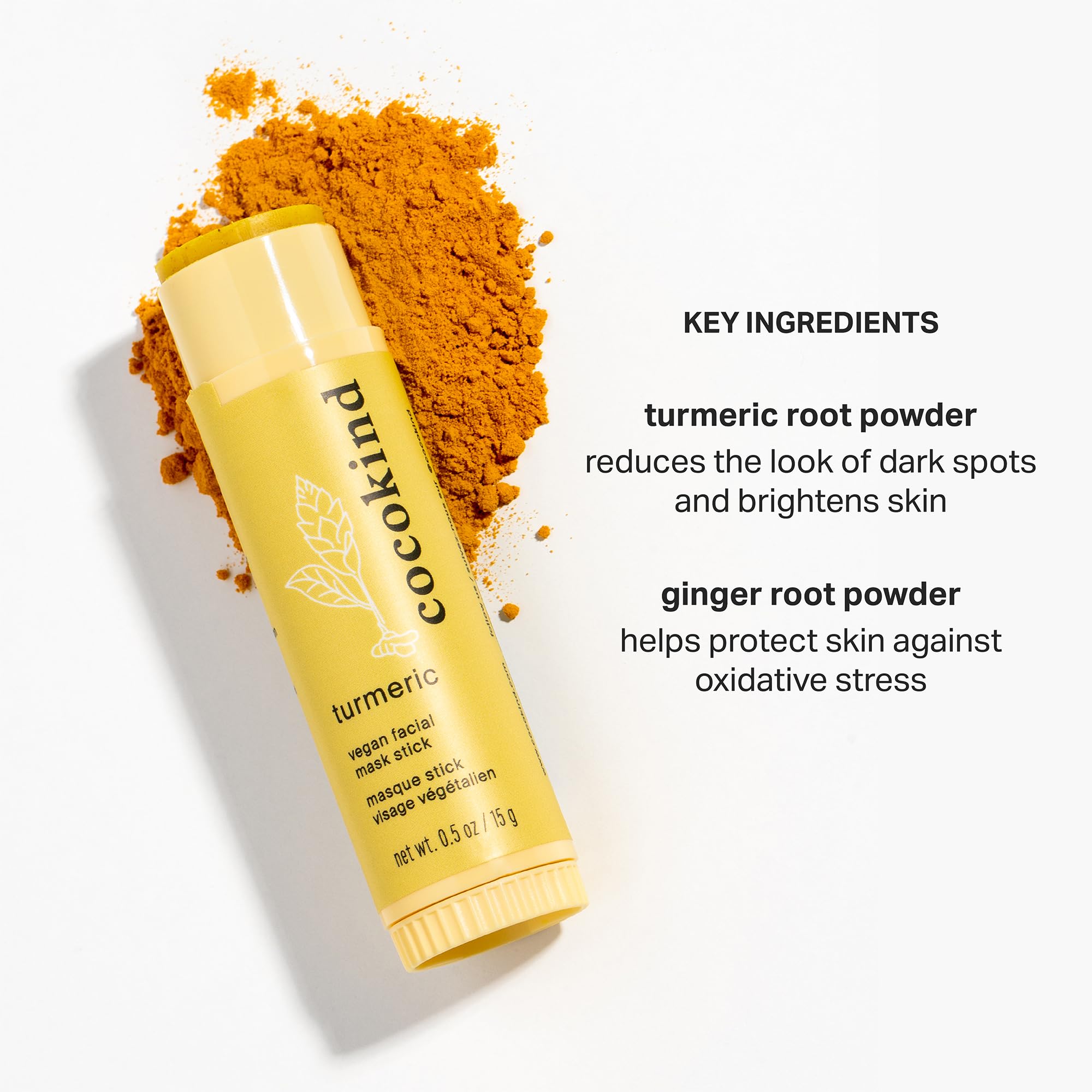 Cocokind Turmeric Mask Stick, Spot Treatment with Organic Turmeric, Tea Tree Oil, and Ginger Root, For Dark Spots and Acne