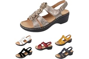 LYMPHVITY Womens Libiyi Vintage Flowers Fish Mouth Sandals with Orthopedic Arch-Support Wedge Platform Bohemian Adjustable Ankle Strap Casual Sandals