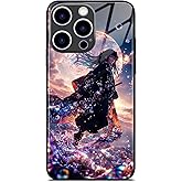 Manga Pattern for iPhone 15 Glass Black Case, Anime Art Design Cover with Durable Protective Silicone Bumper, Anti-Scratch & Slim Fit