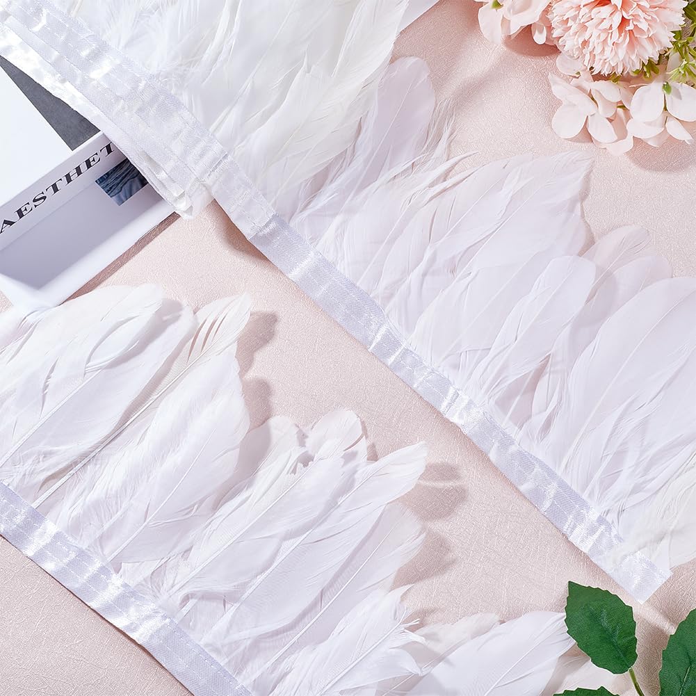GORGECRAFT 2m Duck Goose Feather Fringe Trim 145~195mm White Animal Feathers Tassel Trimming Wedding Decorations for Women DIY Halloween Party Costume Clothing Skirt Material Decoration Craft