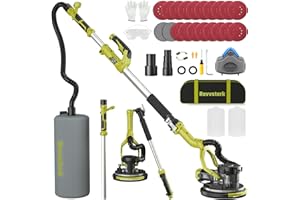 REVVSTARK Drywall Sander, Electric Drywall Sander with Vacuum Dust Collection 7.33Amp 880W, Floor Sander 5 Variable Speed 1000-2100RPM with LED Light, 18Pcs Sanding Discs & 2Pcs Grid Sandpaper, Dust Mask—Green