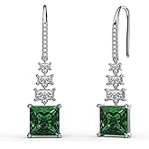 18K White Gold Plated Sterling Silver Square Princess Cut Cubic Zirconia Drop Dangle Earrings for Women Hypoallergenic Statement Earrings Gifts for Women Mom