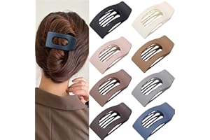 8 Pack Flat Hair Clips for Women – Large Matte Rectangle No-Slip Claw Clips, Strong Hold Square Hair Accessories for Thick & 