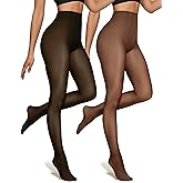 OEAK Womens 2 Pack Fleece Lined Tights Fake Translucent Pantyhose Thermal Opaque High Waisted Leggings Footed Sheer Tights