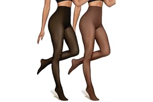 OEAK Womens 2 Pack Fleece Lined Tights Fake Translucent Pantyhose Thermal Opaque High Waisted Leggings Footed Sheer Tights