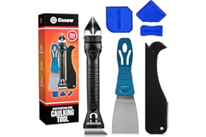 COCEW Silicone Caulking Tool Kit, Caulk Remover Tool, Putty Knife Scraper, 3 Glass Glue Corner Scrapers, Grout Removal Tool with Stainless Steel Head for Kitchen Bathroom and Window