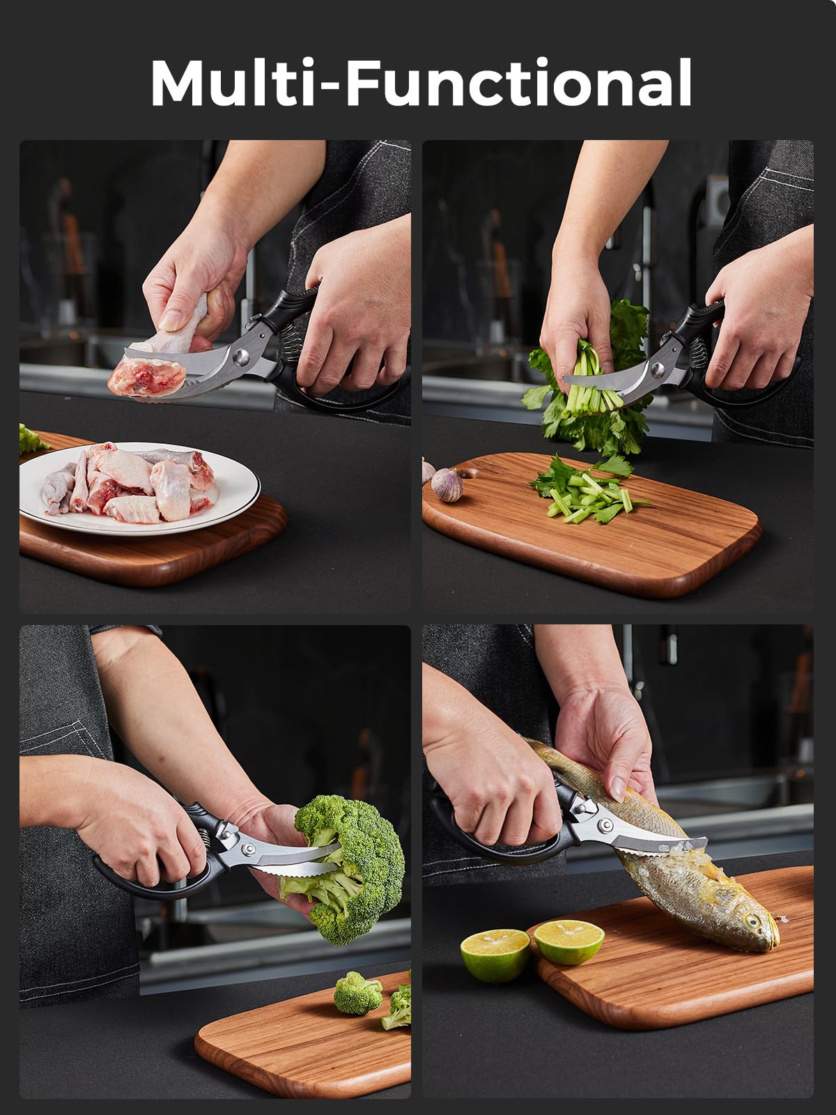 Poultry Shears, Heavy Duty Kitchen Shears With Anti-Slip Handle & Safety Lock, Poultry Scissors for Meat, Chicken, Bone,Turkey, Fish, Spring Loaded, Dishwasher Safe