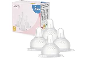 YOHKOH Baby Bottle Nipples for Wide Neck Bottles, 100% Natural Feel Silicone Nipples, BPA-Free (3m+, M, 4 Counts)