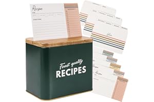 Blue River Goods Recipe Box with Cards and Dividers | Recipe Cards and Box Set | Green Recipe Card Box with Vintage Lettering