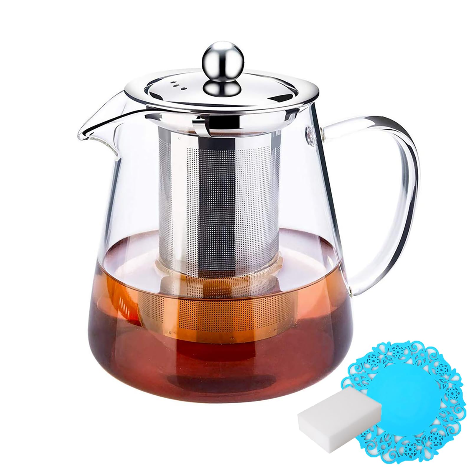 Sharemee - Glass Teapot with Filter, Heat Resistant Borosilicate Clear Teapot Stovetop Safe (950ml/32oz)