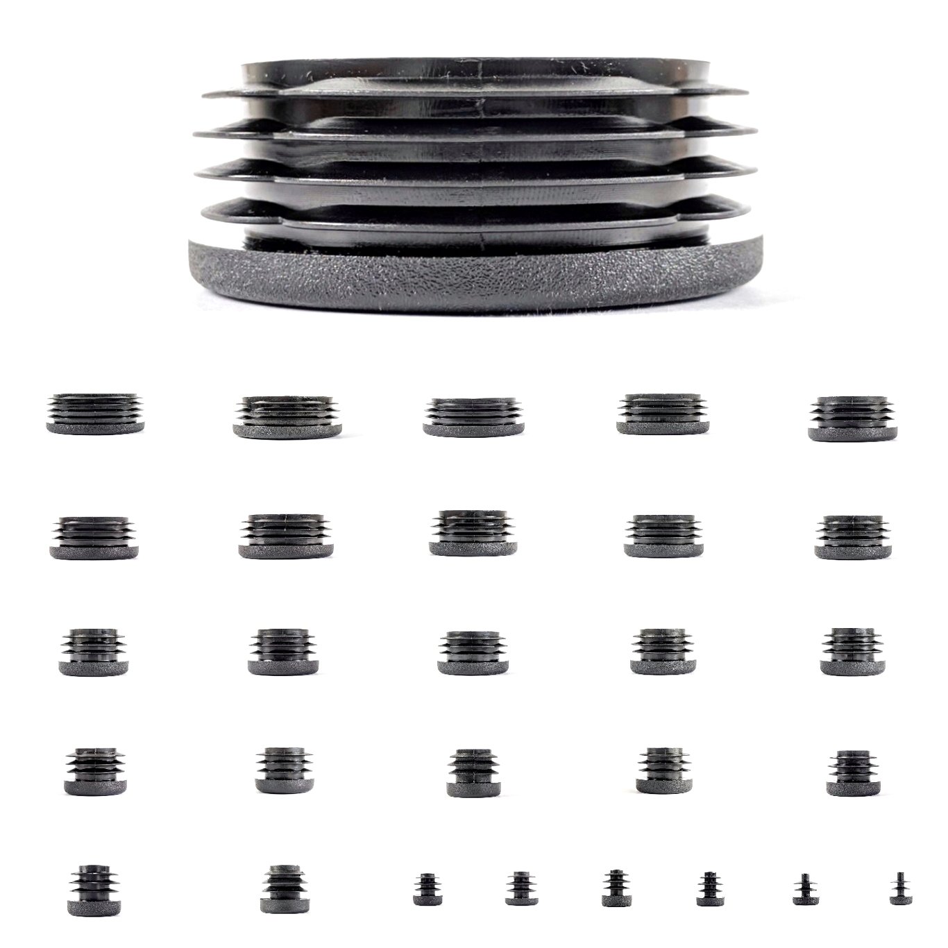 40mm Round Tube Inserts, Pack of 4 Black Plastic End Caps (See Second Image for Ordering Guide) - Made in Germany