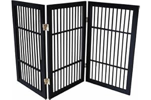 Pet Dog Gate Strong and Durable Freestanding Folding Acacia Hardwood Portable Wooden Fence Indoors or Outdoors by Urnporium (Black Pet Gate, 3 Panel 30" Tall)