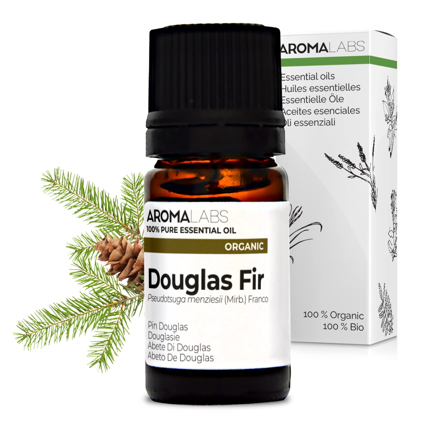 BIO - Douglas FIR Essential Oil - 5mL - 100% Pure, Natural, Chemotyped and AB/Cosmos Certified - AROMA LABS (French Brand)