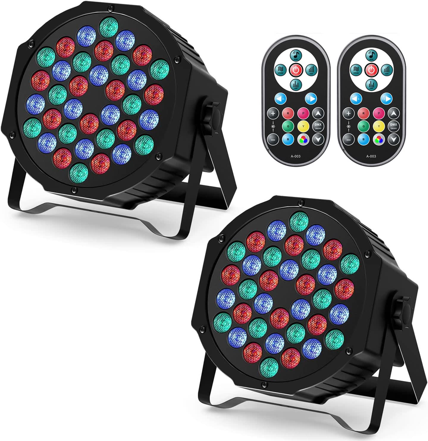 U`King 2 Pack 72W LED Stage Lights, RGB 36 LED Par Can Wash Lights with Remote and 7 Modes, Pro Stage Lighting for DJ Disco Parties Weddings Stage Clubs