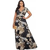 KOH KOH Womens Long Floral Print Cap Sleeve Modest Flowy Summer Maxi Dress Gown