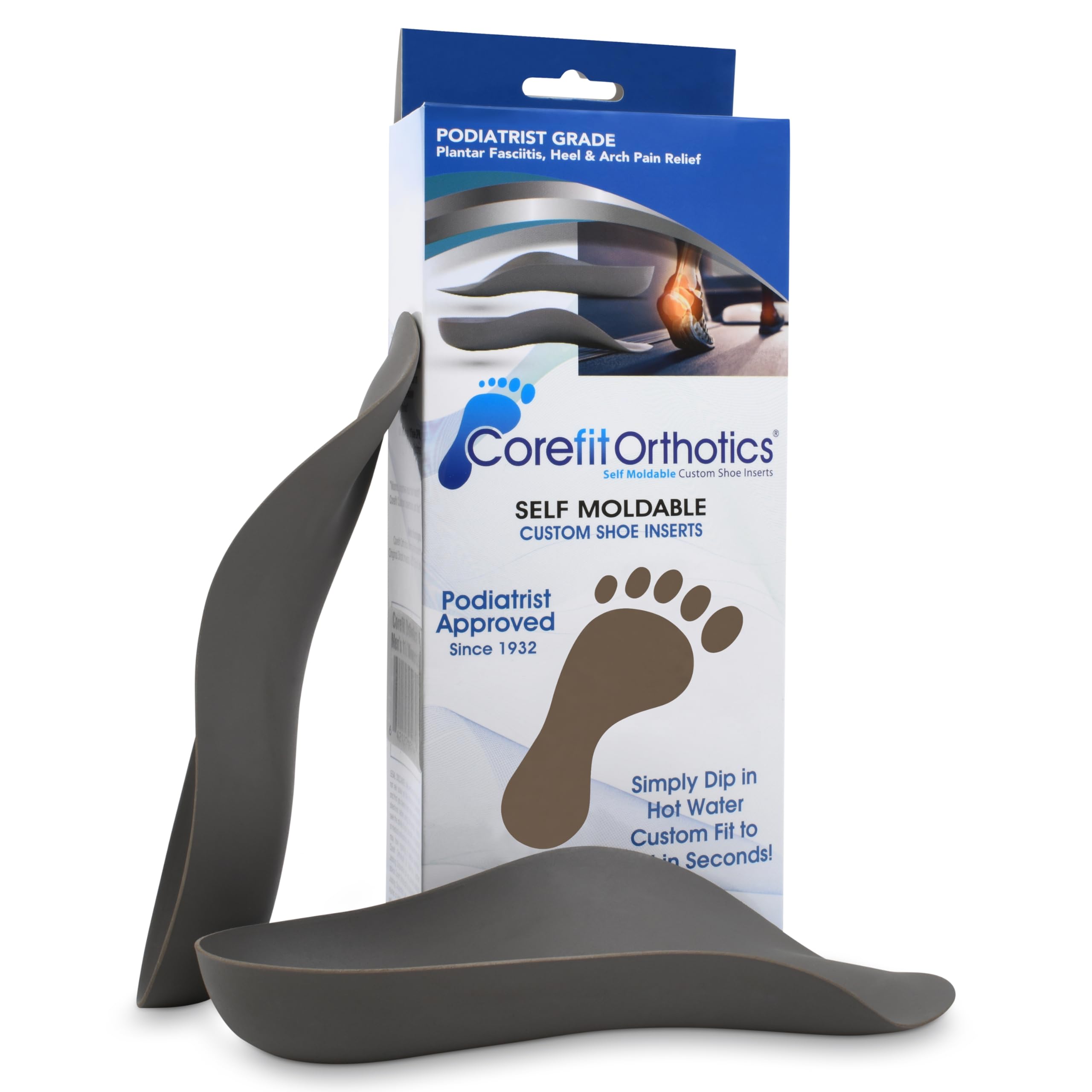 COREFIT CUSTOM FIT ORTHOTICS - Simply Dip in Hot Water. Custom Fit in Seconds. FIGHT PLANTAR FASCIITIS, ARCH & BACK PAIN Podiatrist Grade 3/4 Rigid Orthotics, Handcrafted in USA - Men's US Size 11/ Men's UK Size 10