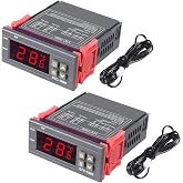 2pcs STC-1000 DC 110V-220V 10A Digital LED Temperature Controller Thermostat Control Switch 2 Relay Output and NTC 10K Thermistor Sensors Temperature Probe