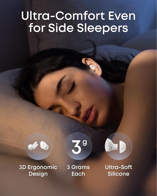 Auriculares Sleep A30 de Anker: con Cancelación Activa de Ruido, Sistema Adaptativo para Bloquear los Ronquidos, Máxima Comodidad para Quienes Duermen de Lado y 45h de Reproducción