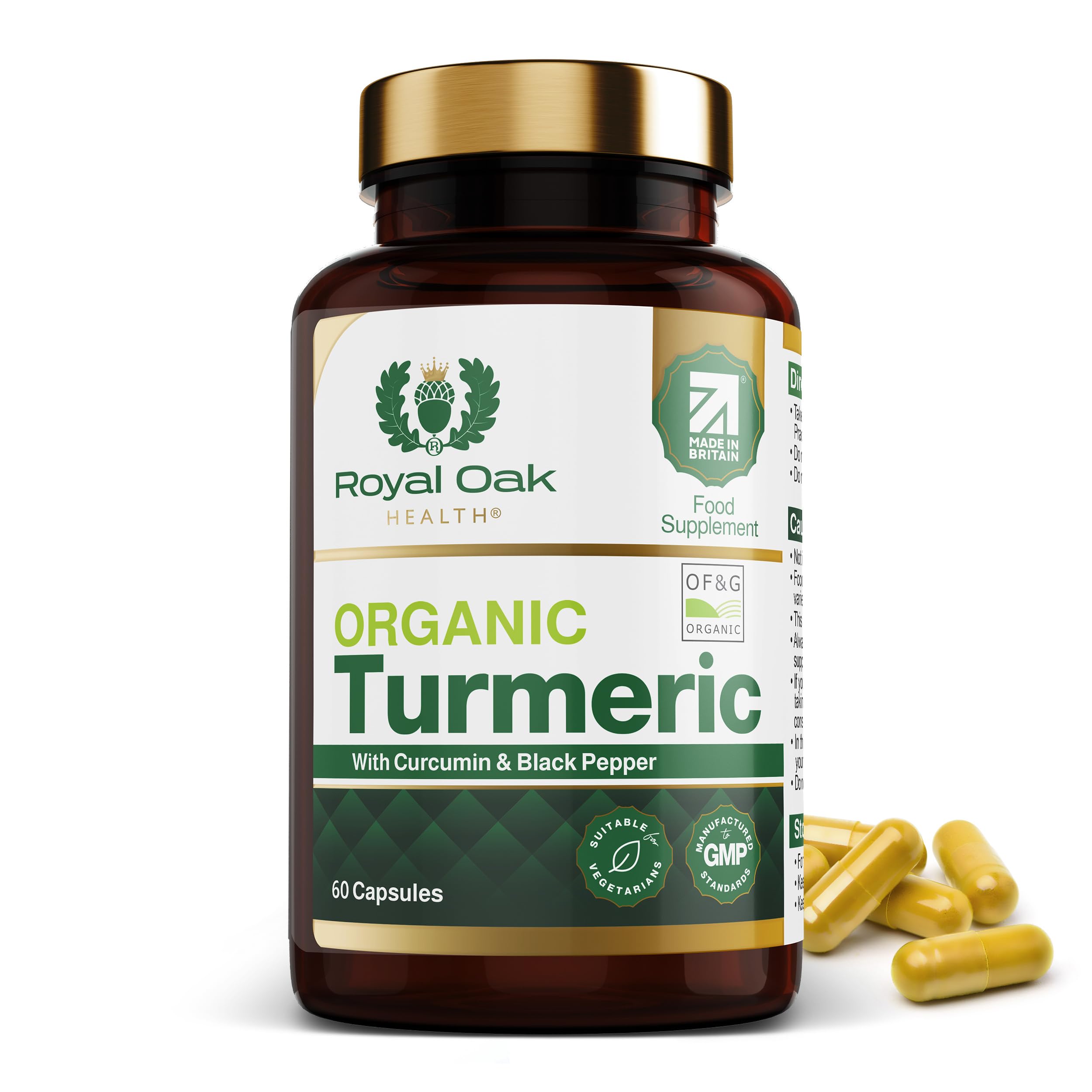 Organic Turmeric and Black Pepper Capsules with 95% Curcumin, tumeric Supplements high Strength, Certified Organic by Soil Association, 60 Vegan Capsules