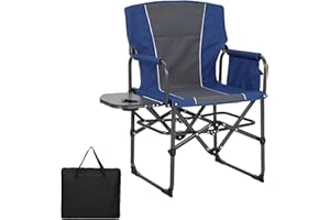 Oversized Heavy Duty Folding Camping Director Chair for Adults – Portable Outdoor Lawn Chair with Side Table, Side Pocket & C