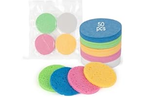 HUAXIN BIOTECHNOLOGY 50-Count Compressed Facial Sponges,100% Natural Cellulose Cosmetic Make Up Sponges for Face Daily Facial Cleansing,Exfoliating,Makeup Removal(Multicolor)
