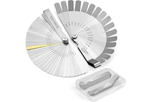 Pylevemv 2Pcs High-Precision Feeler Gauge Set - 32-Blade Straight and 16-Blade Offset Filler Gauge, Dual Marked SAE & Metric Feeler Gauges for Valves, Spark Plug, Engine
