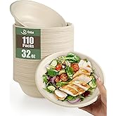 Dynta 110 Pack 32oz Paper Bowls, Large Compostable Disposable Bowls for Salads, Soups & Dog Feeding | Microwave & Freezer Safe(Natural Brown)