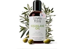 EVERYDAY BEAUTY HELPING YOU FEEL BEAUTIFUL INSIDE AND OUT Squalane Oil - 100% Pure & Natural Plant Derived Facial Oil 2 Fl Oz - Cold Pressed and Unrefined Premium Grade Multipurpose Moisturizing Oil for Skin and Hair