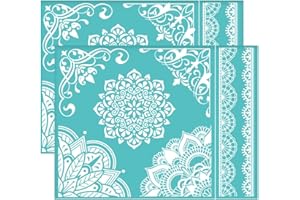 OLYCRAFT 11x8.6 Inch 2Pcs Self-Adhesive Silk Screen Printing Stencil Mandala Pattern Mesh Transfers Stencil Vintage Border Corner Silk Screen Stencil for Painting on Wood DIY T-Shirt Fabric
