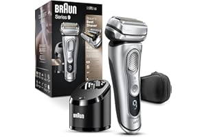 Braun Electric Razor for Men With Precision Beard Trimmer, Rechargeable, Wet & Dry Foil Shaver, Clean & Charge Station & Travel Case, Silver, 3 Piece Set