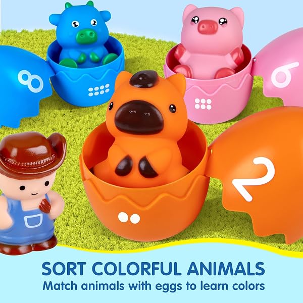 ESPRAY TODDLER LEARNING TOYS FOR 1 2 3 YEARS OLD, COUNT MATCHING & SORTING MONTESSORI FARM TRAIN SET WITH 8 FARM ANIMALS & 1 FARMER FINGER PUPPETS, CHRISTMAS EASTER BIRTHDAY GIFTS FOR BABY BOYS GIRLS